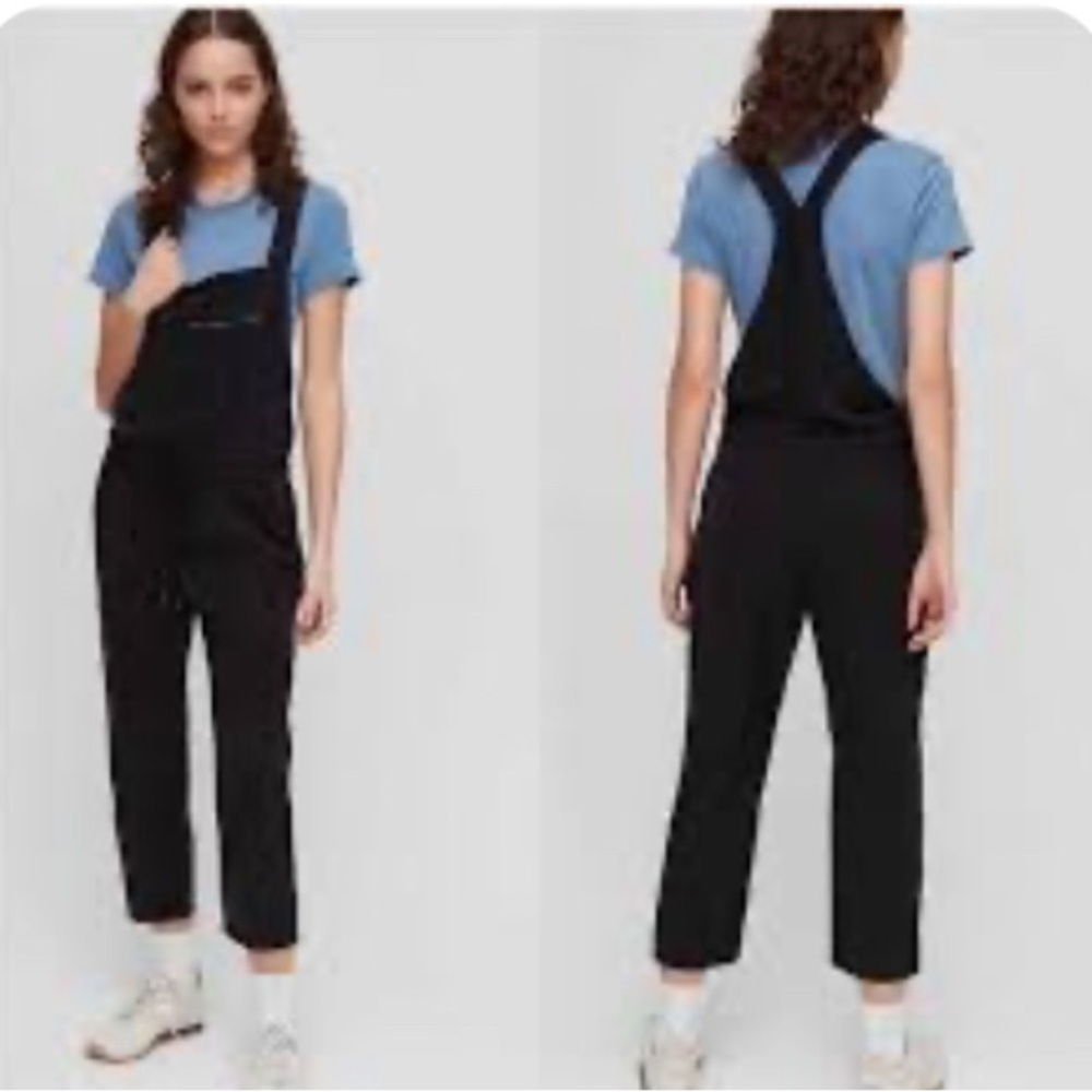 Aritzia Wilfred Free Valletta Cropped Overalls Medium Lyocell Twill Romper Black - Picture 1 of 13
